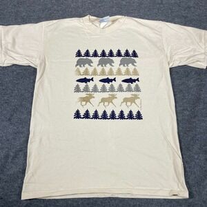 VTG Michigan Rag T Shirt Mens Large Beige Nature Bear Fish Moose Single Stitch